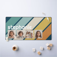 4 Photo Collage Retro Stripe - blue and gold