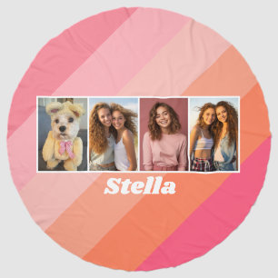 4 Photo Collage - Retro Stripes - chunky name Beach Towel