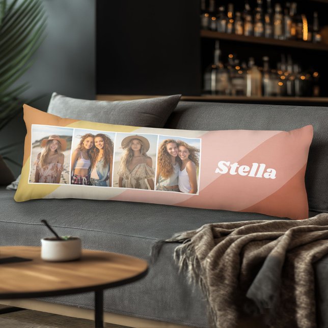 4 Photo Collage - Retro Stripes - chunky name Body Pillow (Body Pillow with Photo Collage)