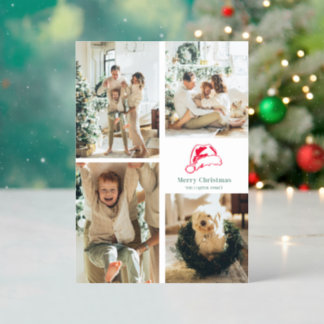 4 Photo Collage Santa Hat Letterpress Photo Cards