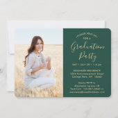 4 Photo Collage Script Green Gold Graduation Party Invitation (Back)