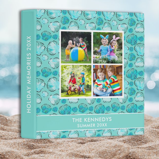  4 Photo Collage Seashells Beach Holiday  Album  3 Ring Binder (4 Photo Collage Seashells Beach Holiday Album 3 Ring Binder
)