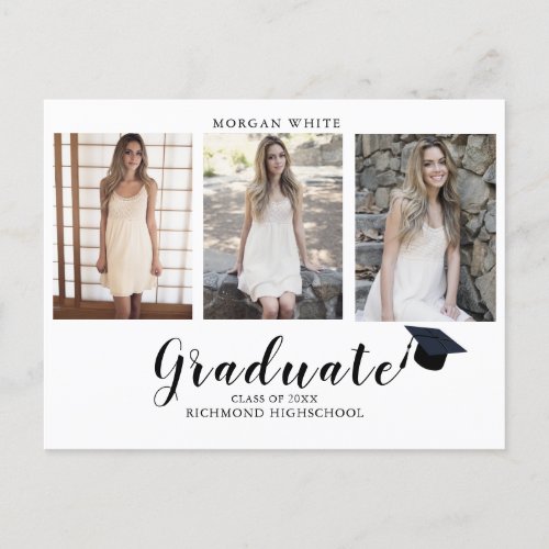 4 photo Collage Simple Modern Graduation  Announcement Postcard