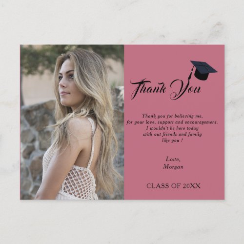 4 photo Collage Simple  Pink Graduation  Thank you Announcement Postcard