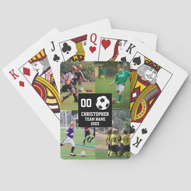 4 Photo Collage Soccer Football Poker Cards (Back)