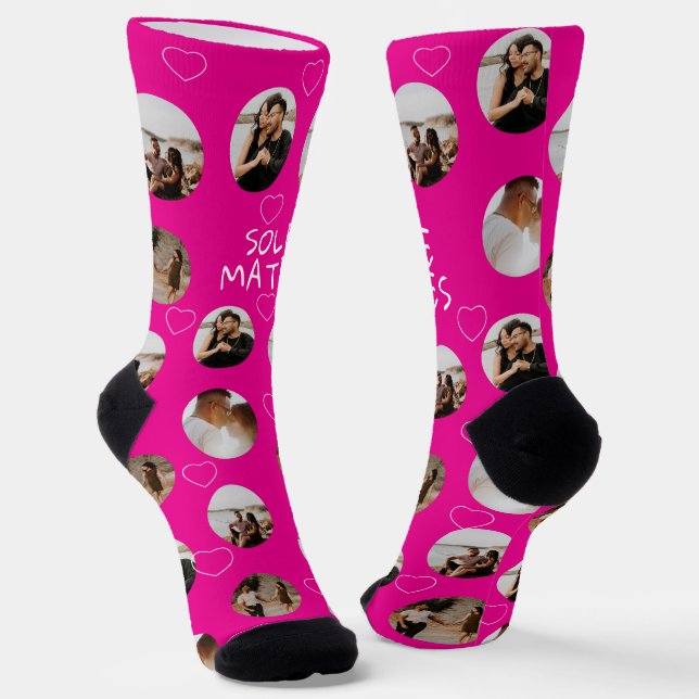 4 Photo Collage Sole Mates (funny play on soul) Socks (Angled)