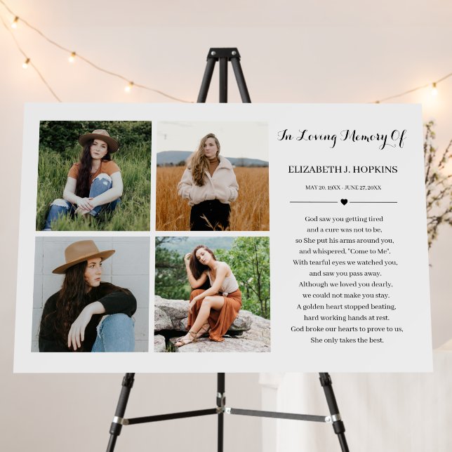 4 Photo Collage Sympathy Funeral Memorial Foam Board (In Situ (Stand))