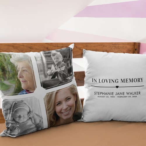 4 Photo Collage Sympathy In Loving Memory Throw Pillow