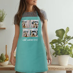 4 Photo Collage - teal with handwritten font text Apron<br><div class="desc">Use your square Instagram photos for the best results! You can also crop your photos into squares before uploading. TO CHANGE THE BACKGROUND - click on the customize or advanced design area, and choose a color in the color picker. Add your favorite pictures and snapshots to this film strip for...</div>