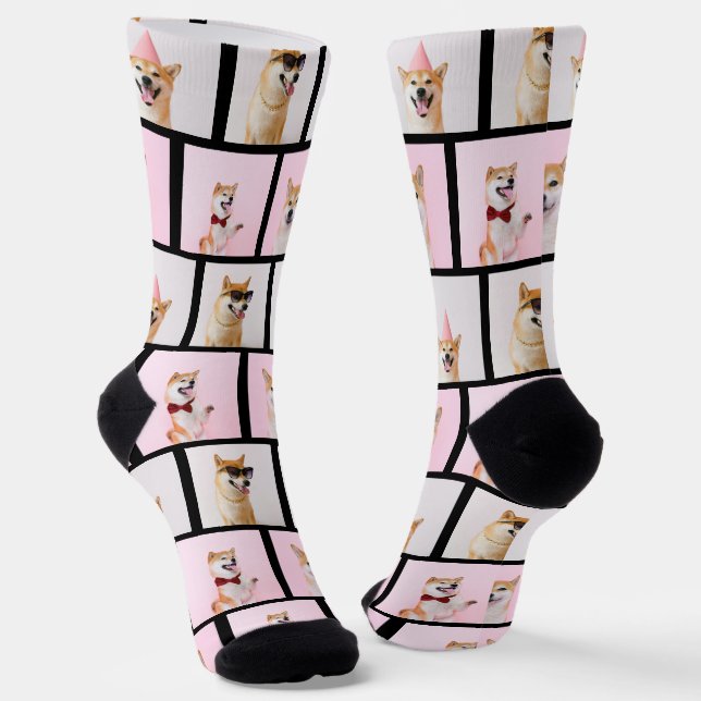 4 Photo Collage Template Make Your Own Dog Themed Socks (Angled)