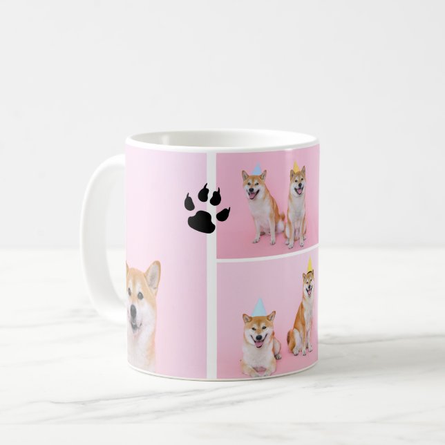 4 Photo collage template personalized dog paw Coffee Mug (Front Left)