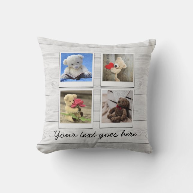 4 Photo Collage Template Rustic Typography Throw Pillow (Front)