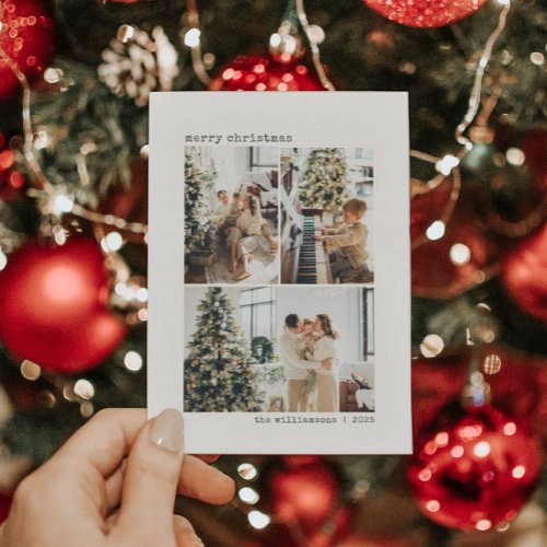 4 Photo Collage Typewriter Minimalist Christmas  Holiday Card