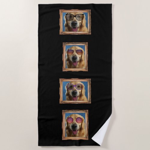 4 Photo Collage Vintage Frame Dogs Pets Family Beach Towel