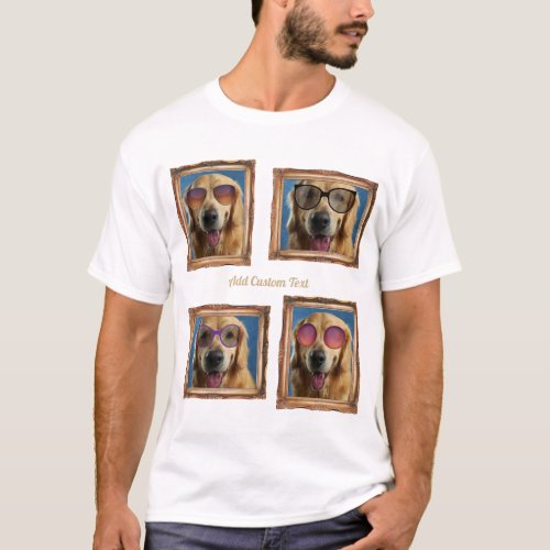 4 Photo Collage Vintage Frame Dogs Pets Family T_Shirt