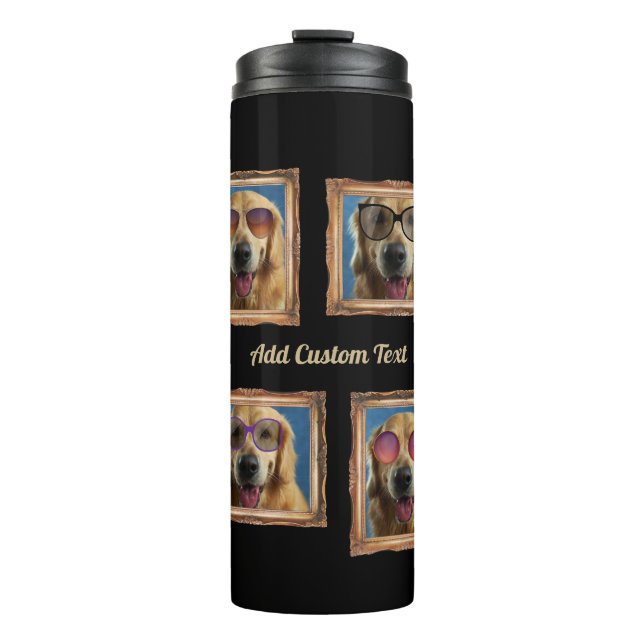 4 Photo Collage Vintage Frame Dogs Pets Family Thermal Tumbler (Front)