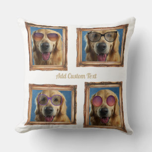 4 Photo Collage Vintage Frame Dogs Pets Family Throw Pillow