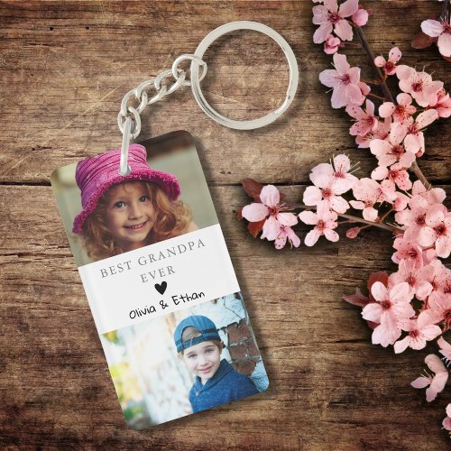 4 Photo Collage We Love You Best Grandpa Ever   Keychain
