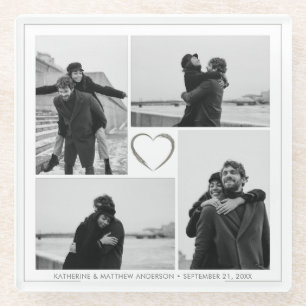 4 Photo Collage Wedding Anniversary  Glass Coaster