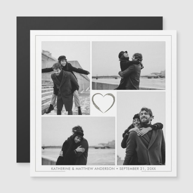 4 Photo Collage Wedding Anniversary Magnetic Card (Front/Back)