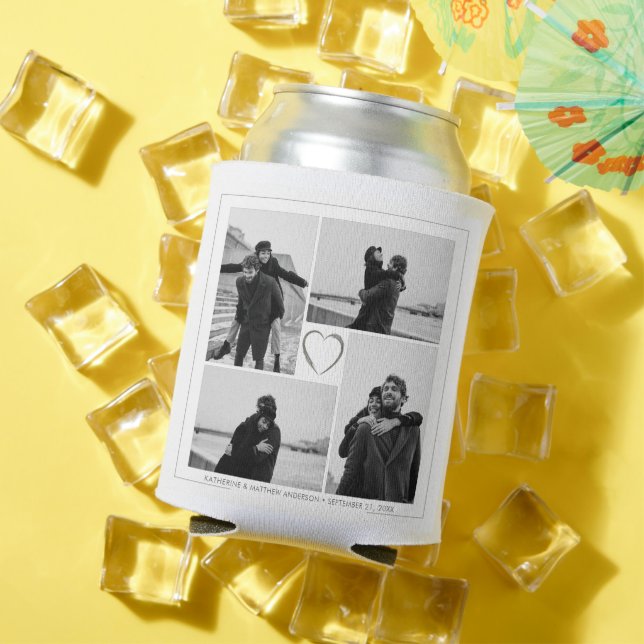 4 Photo Collage Wedding Anniversary Name & Date Can Cooler (In Situ Summer)