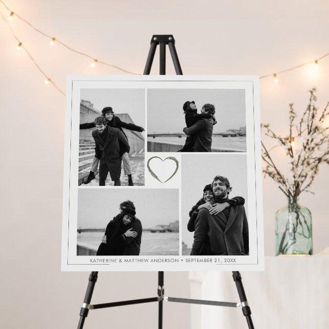 4 Photo Collage Wedding Anniversary Name & Date Foam Board (In Situ (Stand))