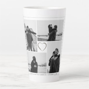 4 Photo Collage Wedding Anniversary Name & Date Latte Mug