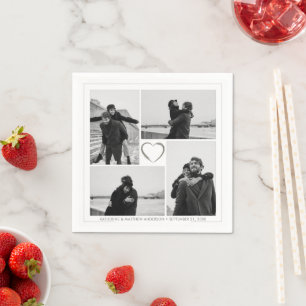 4 Photo Collage Wedding Anniversary Name & Date Napkins