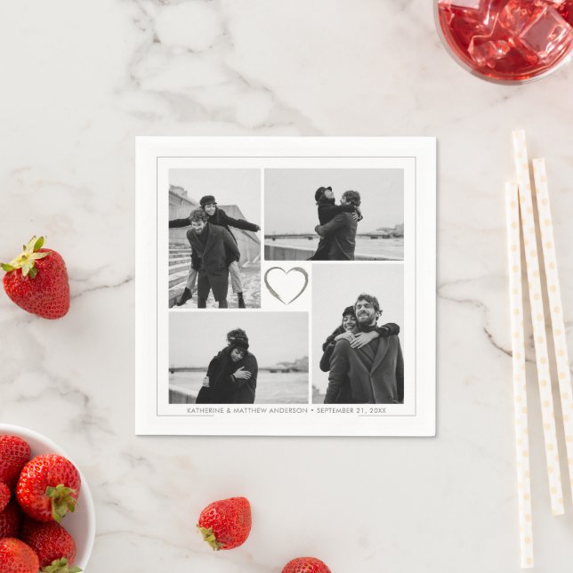 4 Photo Collage Wedding Anniversary Name & Date Napkins (Insitu)