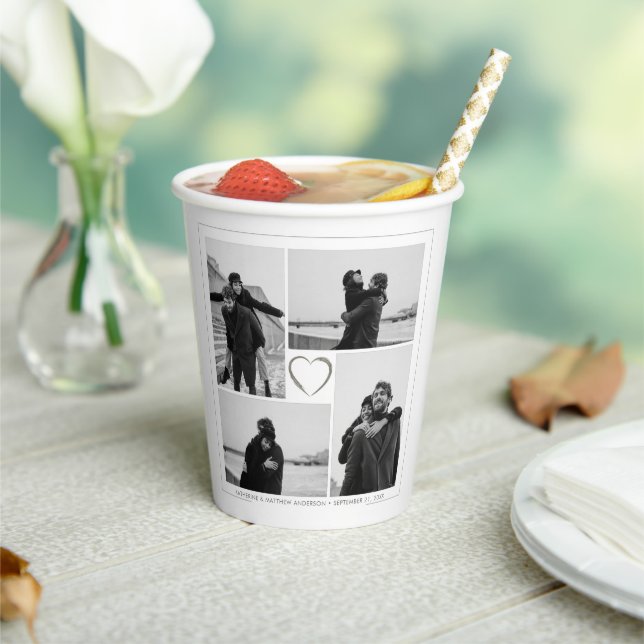 4 Photo Collage Wedding Anniversary Name & Date Paper Cups (Insitu)