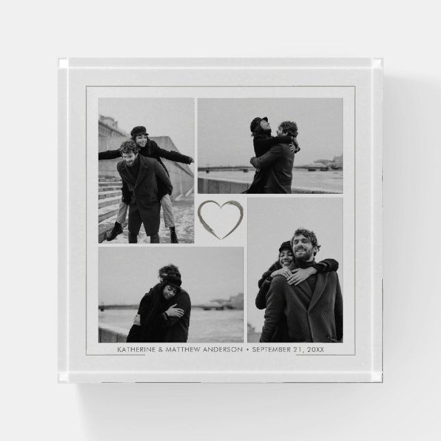 4 Photo Collage Wedding Anniversary Name & Date Paperweight (Front)