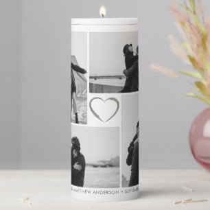4 Photo Collage Wedding Anniversary Name & Date Pillar Candle