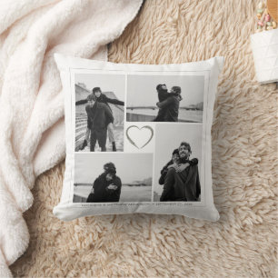 4 Photo Collage Wedding Anniversary Name & Date Throw Pillow