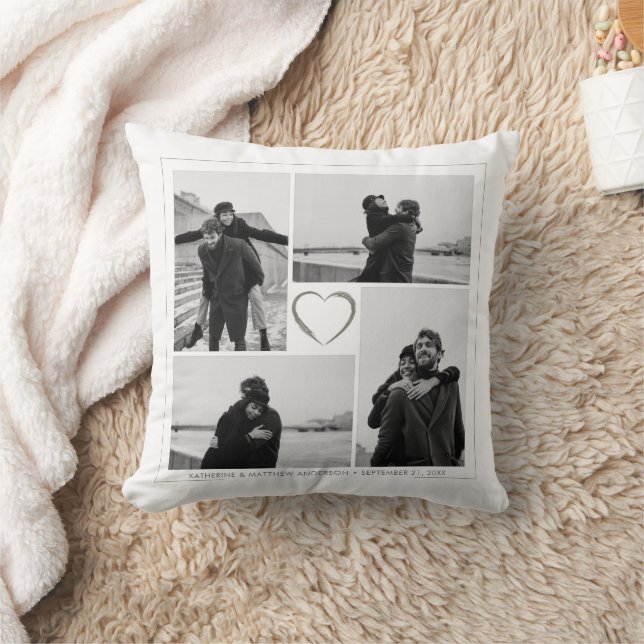 4 Photo Collage Wedding Anniversary Name & Date Throw Pillow (Blanket)