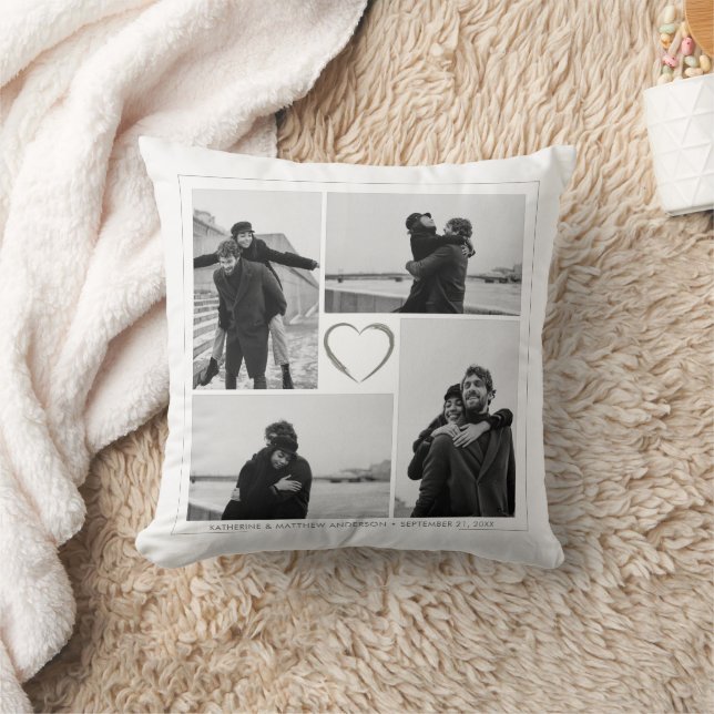 4 Photo Collage Wedding Anniversary Name & Date Throw Pillow (Blanket)