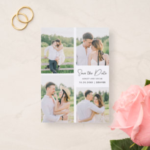 4 Photo Collage Wedding Save the Date Letterpress Photo Cards