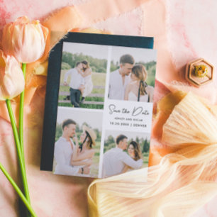 4 Photo Collage Wedding Save the Date Letterpress Photo Cards