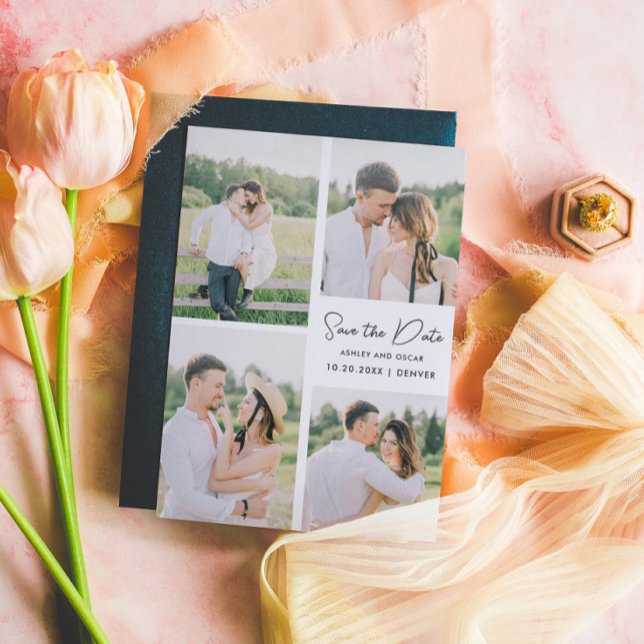 4 Photo Collage Wedding Save the Date Letterpress Photo Cards (4 Photo Collage Wedding Save the Date Letterpress Photo Cards)