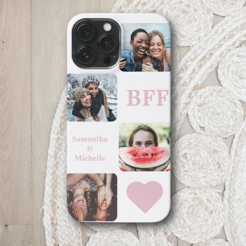 4 Photo Collage White  Coral BFF iPhone Case