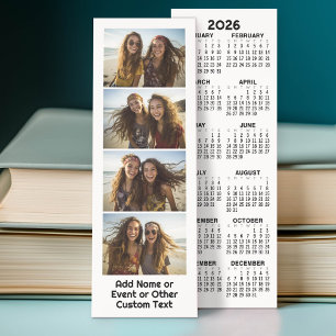 4 Photo Collage with Calendar - Modern Black White Bookmarks