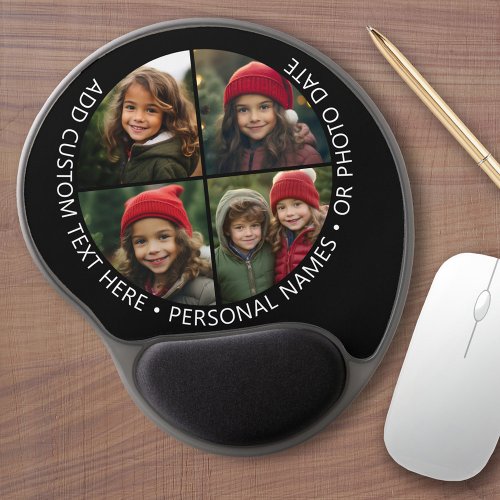 4 Photo Collage with Curvature Custom Text Around Gel Mouse Pad
