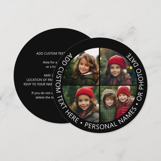 4 Photo Collage with Curvature Custom Text Around Invitation (Front/Back)