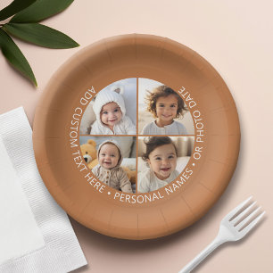 4 Photo Collage with Curvature Custom Text Around Paper Plates
