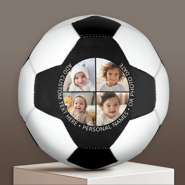 4 Photo Collage with Curvature Custom Text Around Soccer Ball (Custom Soccer Ball)