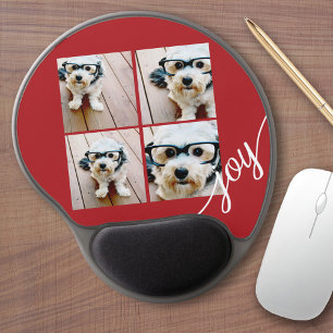 4 Photo Collage with Holiday Joy Red Gel Mouse Pad