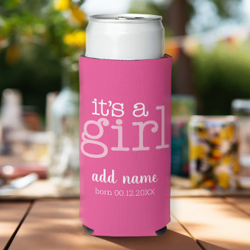 4 Photo Collage With - It's A Girl Whimsical Pink Seltzer Can Cooler by MarshBaby at Zazzle