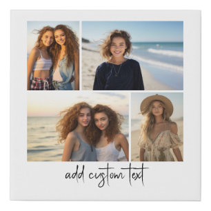 4 Photo Collage with modern script text - white Faux Canvas Print