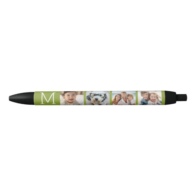 4 Photo Collage with Monogram Initial - Olive Pen (Front)