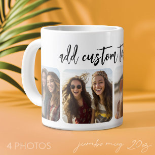 4 Photo Collage with trendy bounce script - white Giant Coffee Mug