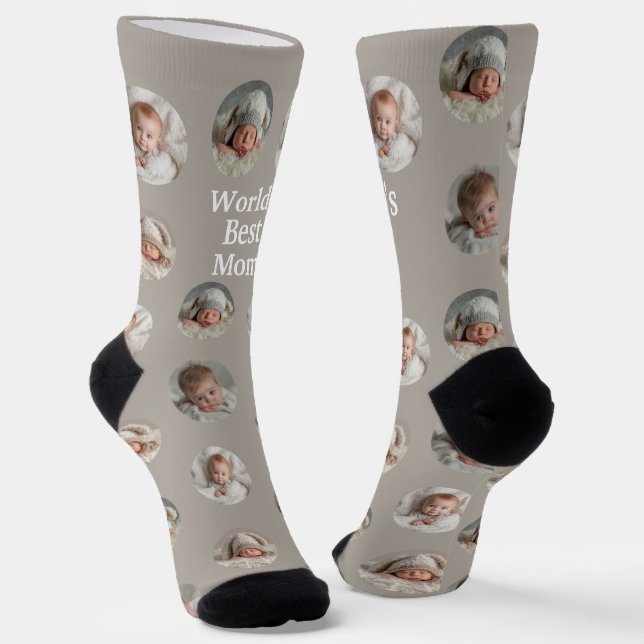 4 Photo Collage Worlds Best Mom Socks (Angled)